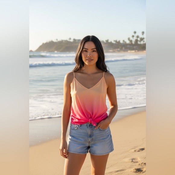 None Tops - Gradient Pink and Orange Sleeveless Top